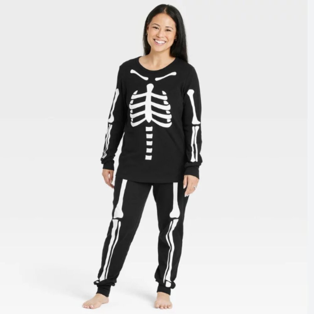 Skeleton PJs Pajamas Set Comfy Long Sleeve & Leggings Pants (M)